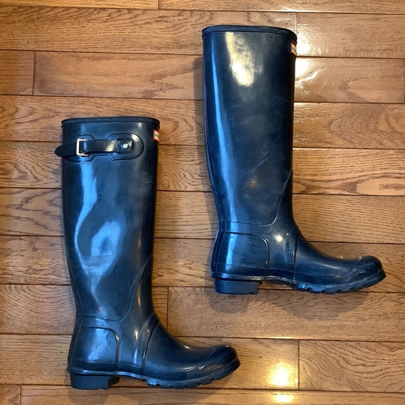Hunter Original Tall Glossy Navy Rain Boot - Picture 3 of 12